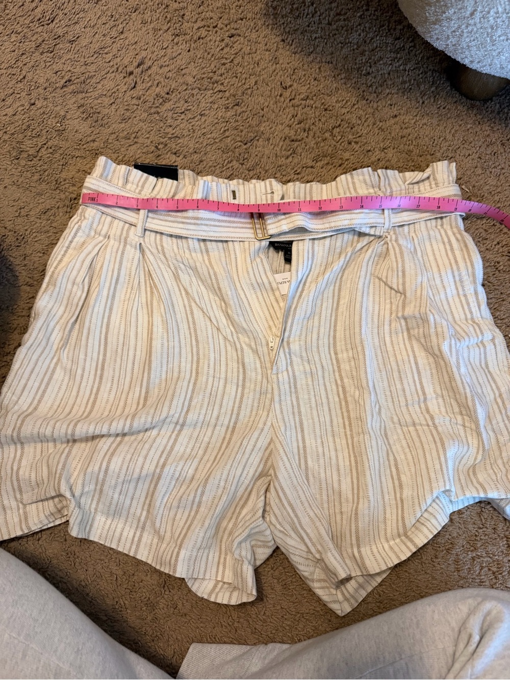 Casual Paperbag Waist Striped Women’s Shorts - Cream & Tan